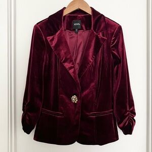 XOXO Women's Velvet Burgundy Blazer Size S Jeweled button Goth Vamp Old World